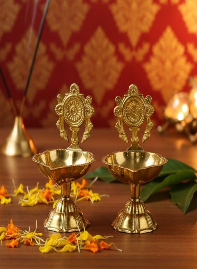 Ritualistic Brass Diya Set for Pooja | Traditional Pooja Items for Pooja Room | Elegant Brass Diya for Daily Worship, Festive Rituals & Home Decor | Perfect Spiritual Gift for Housewarming | Pack of 2 - Image 1